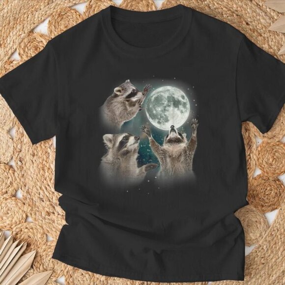 Sierra K Other - Three Raccoons Howling At The Moon Shirt Funny Meme Animal Graphic Tee Vintage17